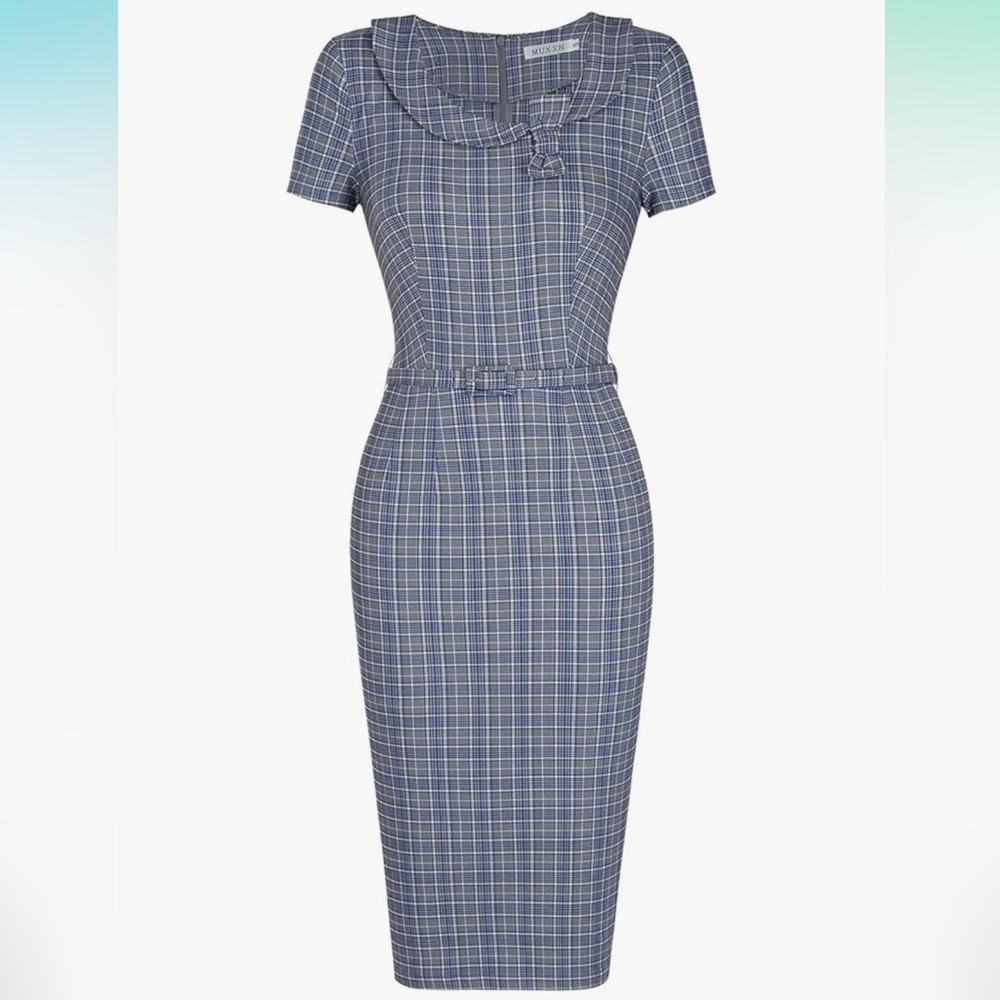 Chic Blue Checkered Midi Dress